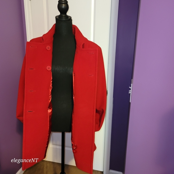 Preston & York Red Double Breasted Red Wool Coat Sz: 14 - Picture 3 of 9
